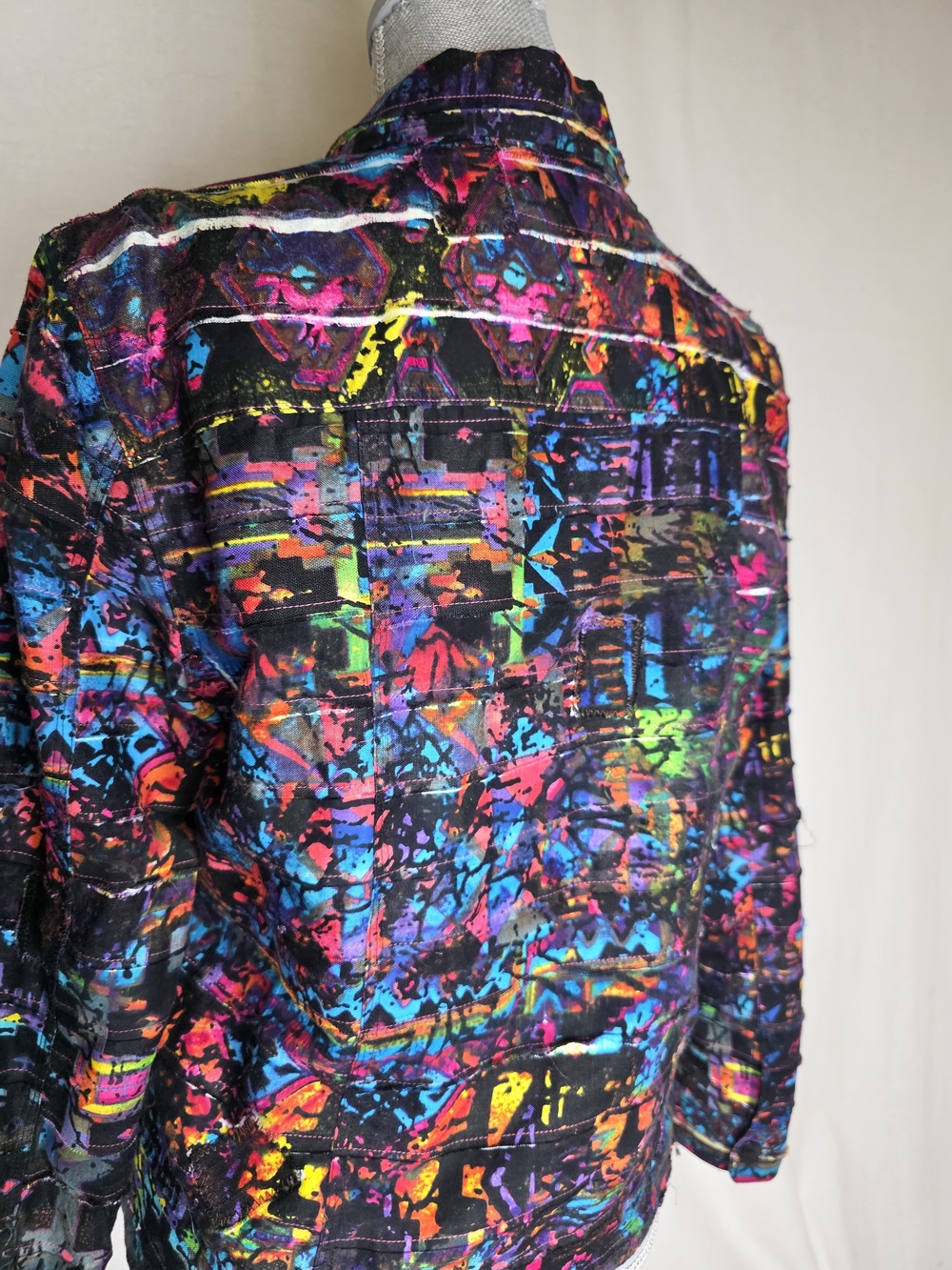 Chico's VINTAGE Black Neon Abstract Patchwork Jacket. Rare Find - Picture 5 of 8